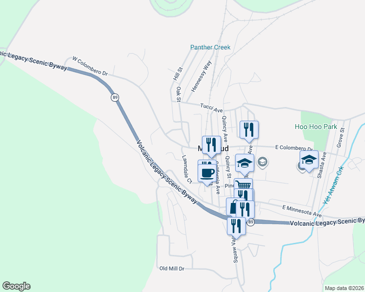 map of restaurants, bars, coffee shops, grocery stores, and more near 500 West Colombero Drive in McCloud