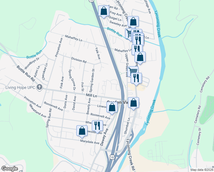 map of restaurants, bars, coffee shops, grocery stores, and more near 32 Catherine Drive in Williamsport