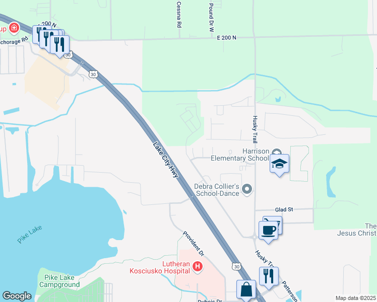 map of restaurants, bars, coffee shops, grocery stores, and more near 1903 Sand Dollar Drive in Warsaw