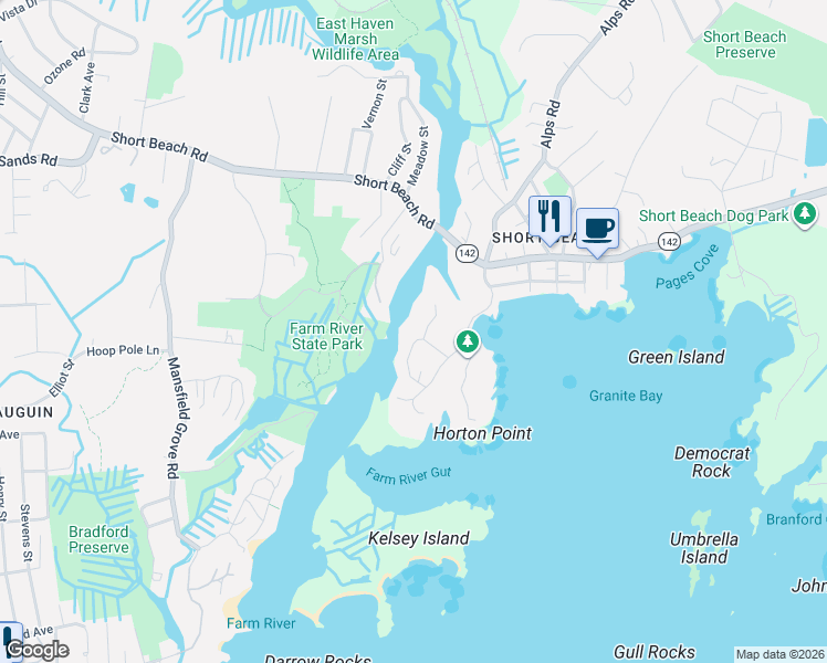 map of restaurants, bars, coffee shops, grocery stores, and more near 130 Riverview Avenue in Branford