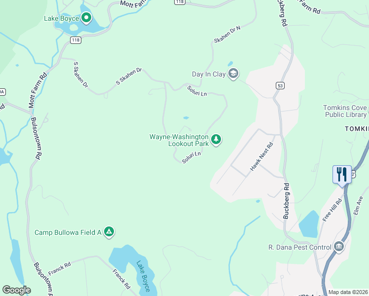 map of restaurants, bars, coffee shops, grocery stores, and more near 26 Soluri Lane in Tomkins Cove