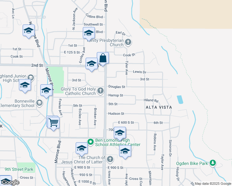 map of restaurants, bars, coffee shops, grocery stores, and more near 1250 Harrop Street in Ogden