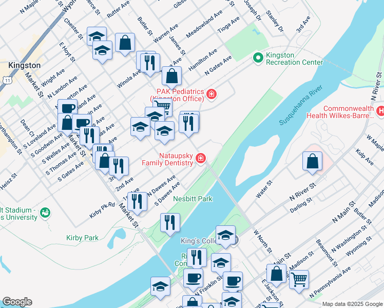 map of restaurants, bars, coffee shops, grocery stores, and more near 138 1st Ave in Kingston