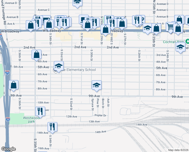 map of restaurants, bars, coffee shops, grocery stores, and more near 2927 6th Avenue in Council Bluffs
