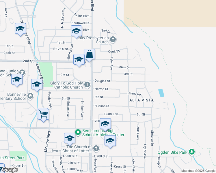 map of restaurants, bars, coffee shops, grocery stores, and more near 1310 Harrop Street in Ogden