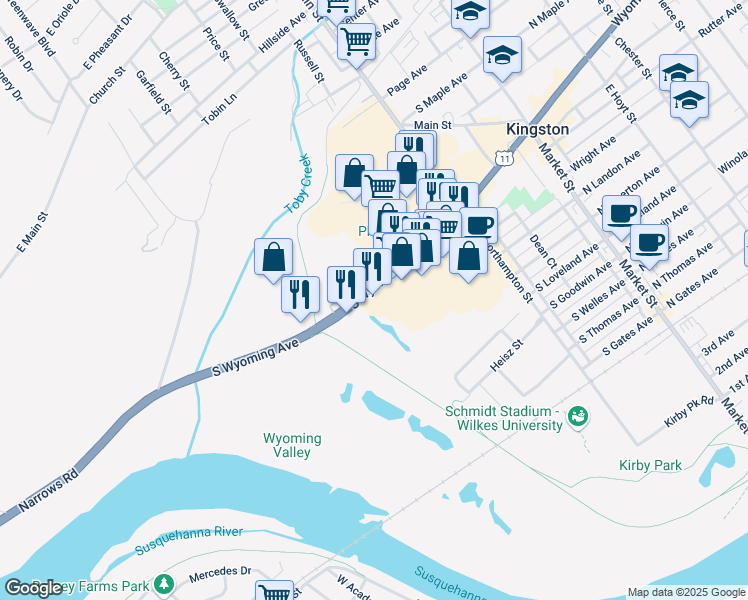 map of restaurants, bars, coffee shops, grocery stores, and more near 55 South Wyoming Avenue in Edwardsville
