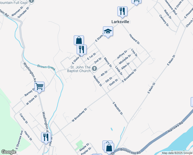 map of restaurants, bars, coffee shops, grocery stores, and more near 100 Nesbitt Street in Larksville