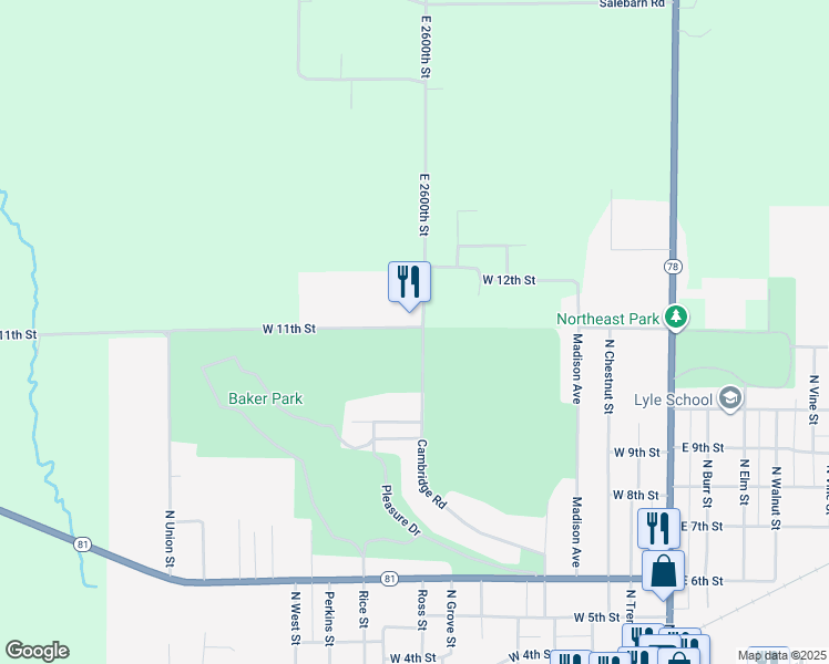 map of restaurants, bars, coffee shops, grocery stores, and more near 1236 Cambridge Road in Kewanee