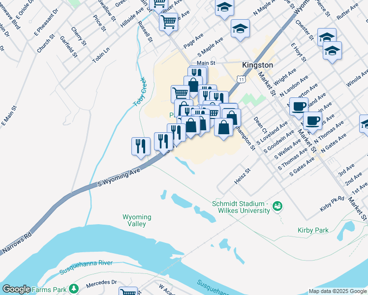 map of restaurants, bars, coffee shops, grocery stores, and more near 55 South Wyoming Avenue in Edwardsville