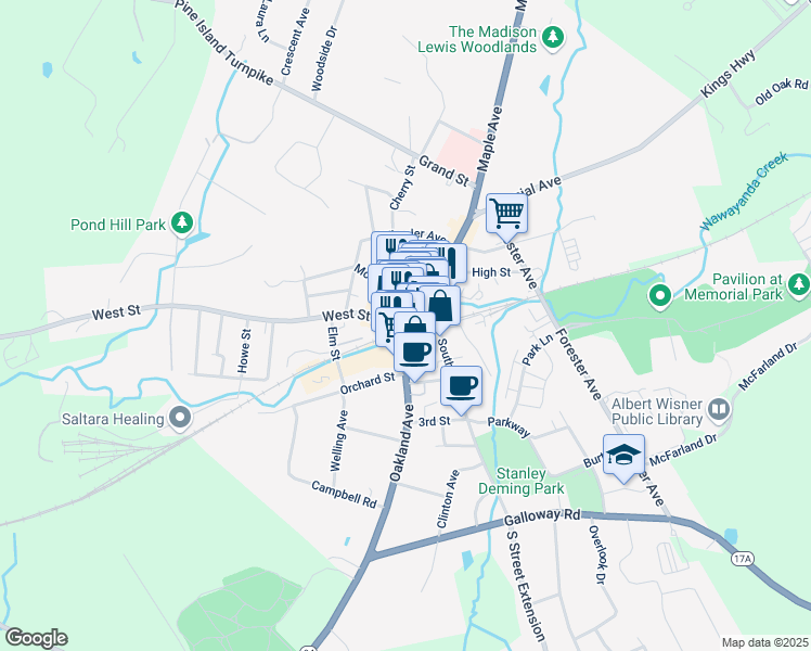 map of restaurants, bars, coffee shops, grocery stores, and more near in Warwick