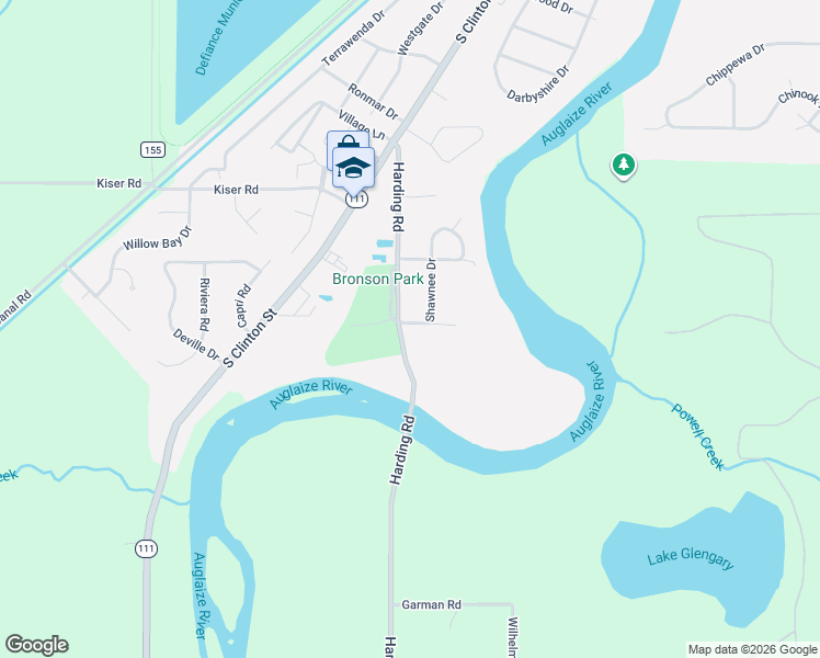 map of restaurants, bars, coffee shops, grocery stores, and more near 2209 Power Dam Road in Defiance