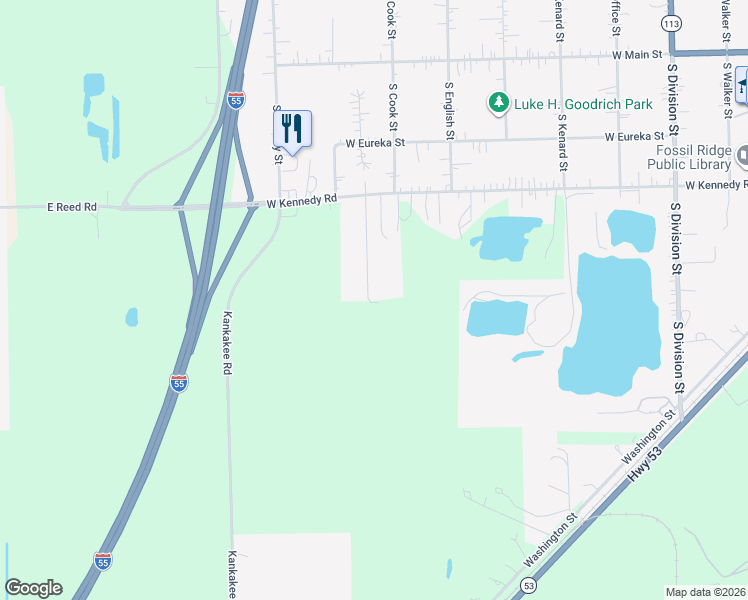 map of restaurants, bars, coffee shops, grocery stores, and more near 1025 West Kennedy Road in Braidwood