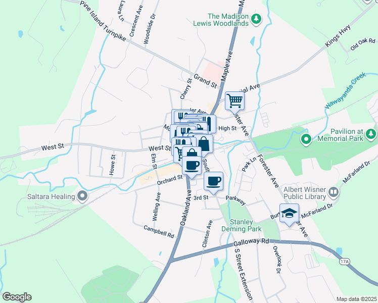 map of restaurants, bars, coffee shops, grocery stores, and more near in Warwick
