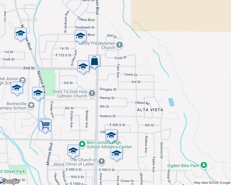 map of restaurants, bars, coffee shops, grocery stores, and more near 1310 Harrop Street in Ogden