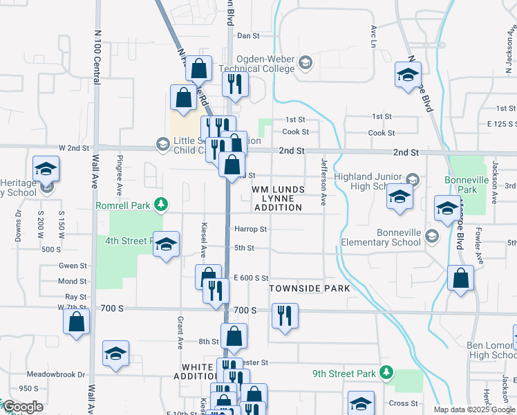 map of restaurants, bars, coffee shops, grocery stores, and more near 473 4th Street South in Ogden