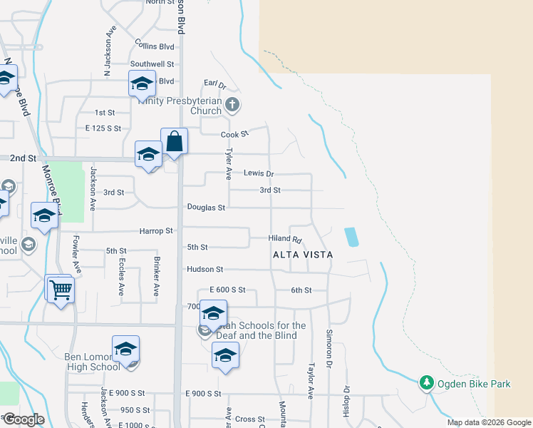 map of restaurants, bars, coffee shops, grocery stores, and more near 351 Polk Avenue in Ogden