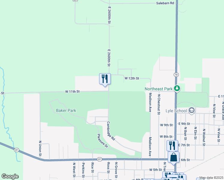 map of restaurants, bars, coffee shops, grocery stores, and more near 1236-1398 Cambridge Road in Kewanee