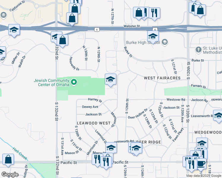 map of restaurants, bars, coffee shops, grocery stores, and more near 330 South 127th Street in Omaha