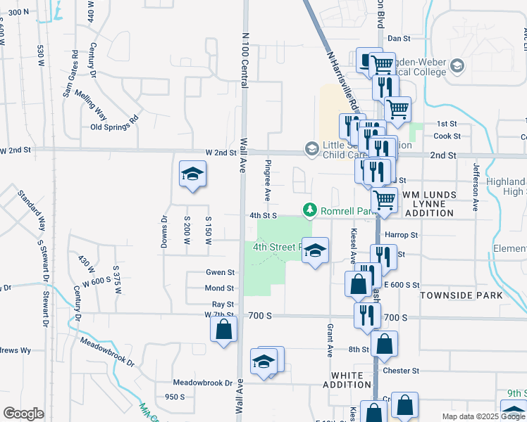 map of restaurants, bars, coffee shops, grocery stores, and more near 144 4th Street South in Ogden