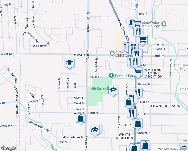 map of restaurants, bars, coffee shops, grocery stores, and more near 144 4th Street South in Ogden