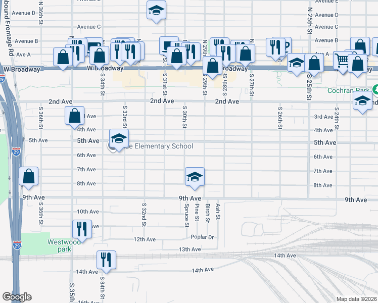 map of restaurants, bars, coffee shops, grocery stores, and more near 2927 6th Avenue in Council Bluffs