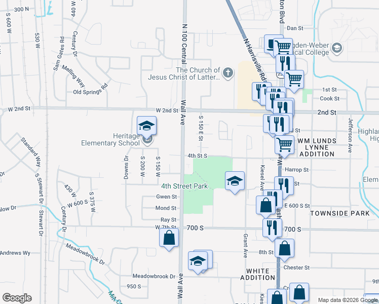 map of restaurants, bars, coffee shops, grocery stores, and more near in Ogden