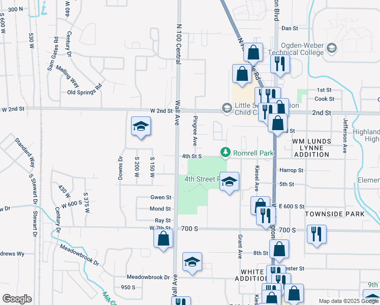 map of restaurants, bars, coffee shops, grocery stores, and more near 144 4th Street South in Ogden