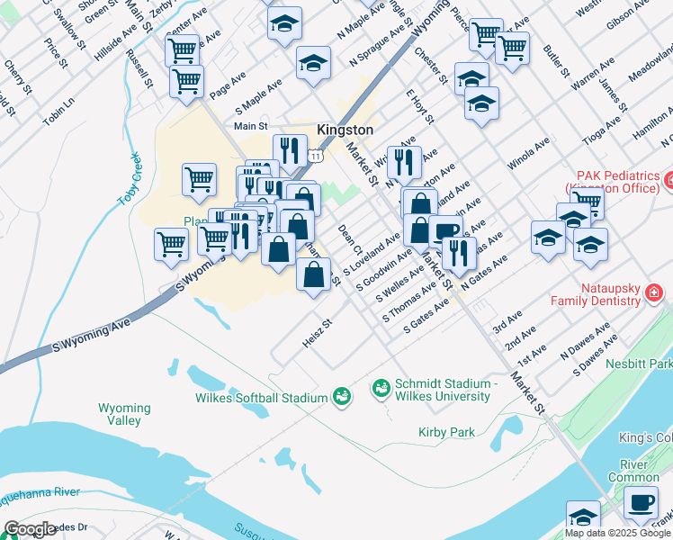 map of restaurants, bars, coffee shops, grocery stores, and more near 440 Northampton Street in Kingston