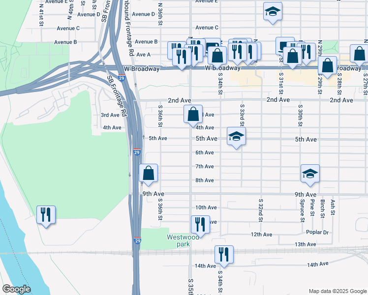 map of restaurants, bars, coffee shops, grocery stores, and more near 3509 6th Avenue in Council Bluffs