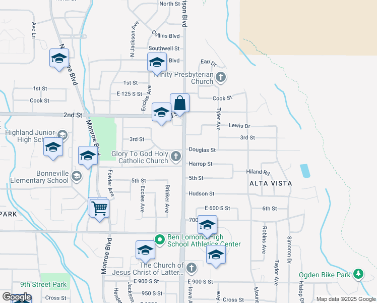 map of restaurants, bars, coffee shops, grocery stores, and more near 352 Harrison Boulevard in Ogden