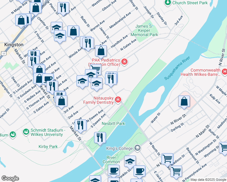 map of restaurants, bars, coffee shops, grocery stores, and more near 501-509 Pierce St in Kingston