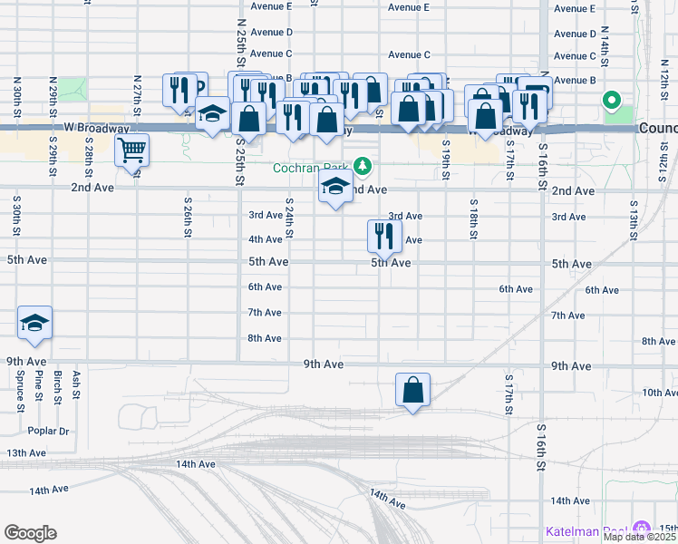 map of restaurants, bars, coffee shops, grocery stores, and more near 2136 5th Avenue in Council Bluffs