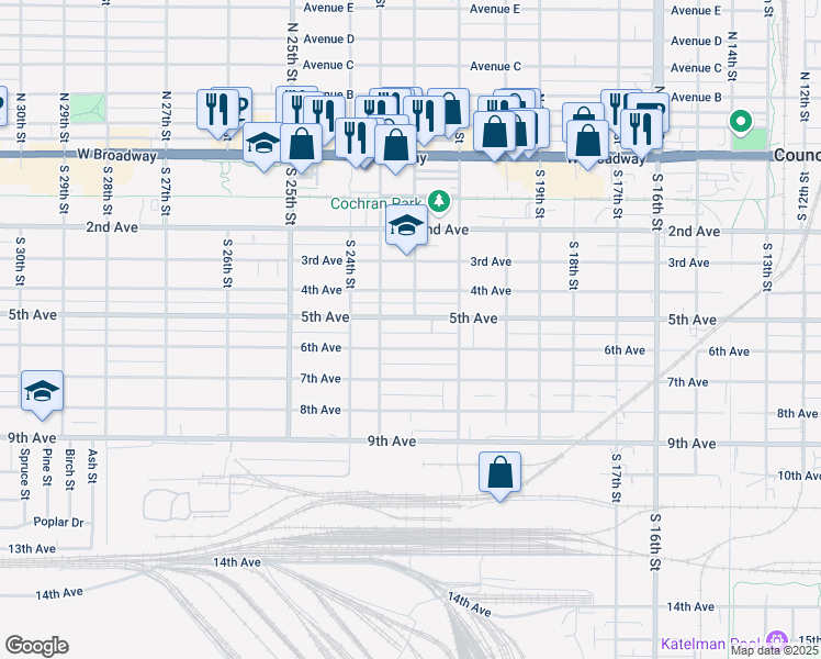 map of restaurants, bars, coffee shops, grocery stores, and more near 2136 5th Avenue in Council Bluffs