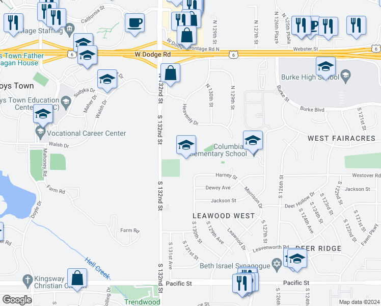 map of restaurants, bars, coffee shops, grocery stores, and more near 333 South 132nd Street in Omaha