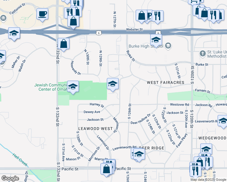 map of restaurants, bars, coffee shops, grocery stores, and more near 330 South 127th Street in Omaha