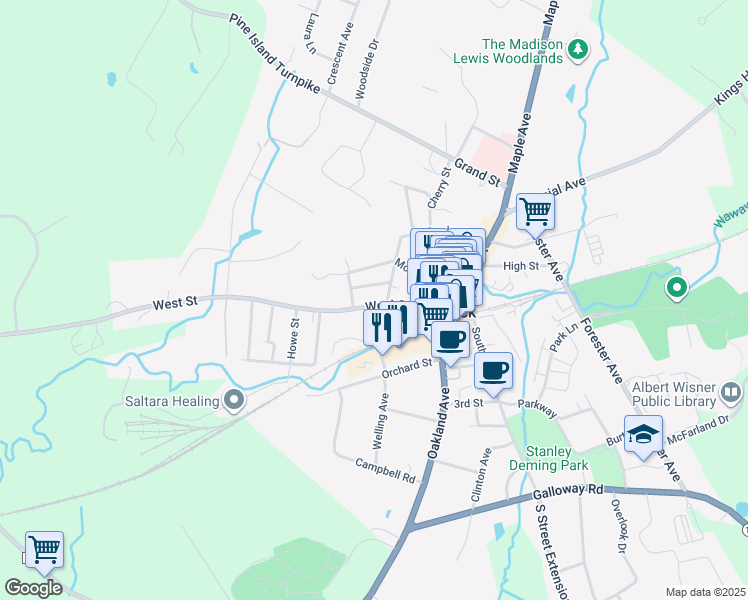 map of restaurants, bars, coffee shops, grocery stores, and more near 6 Cottage Street in Warwick