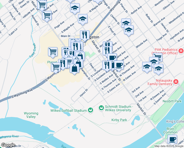 map of restaurants, bars, coffee shops, grocery stores, and more near 70-80 S Atherton Ave in Kingston