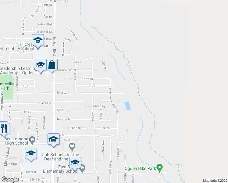 map of restaurants, bars, coffee shops, grocery stores, and more near 1514 Douglas Street in Ogden