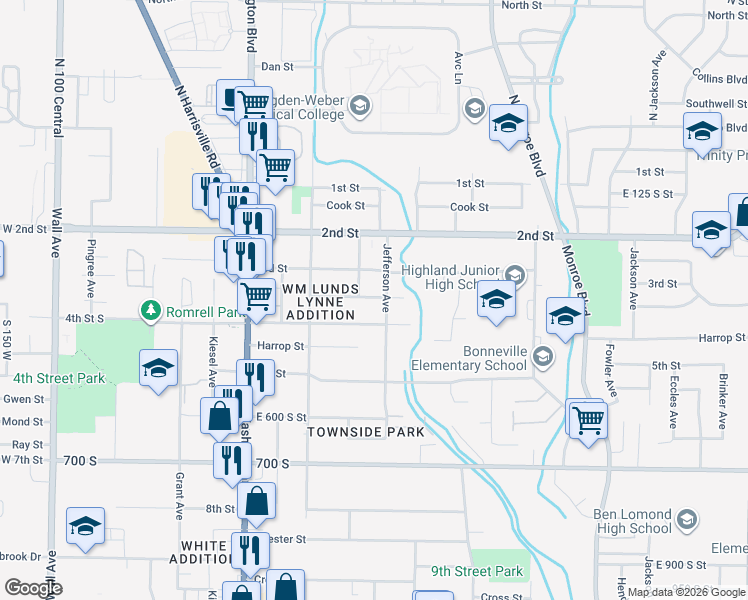 map of restaurants, bars, coffee shops, grocery stores, and more near 556 Douglas Street in Ogden