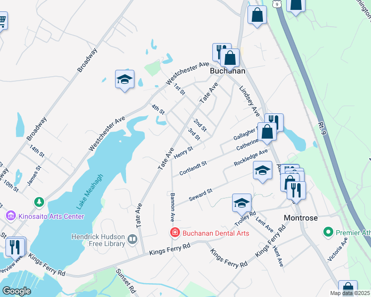 map of restaurants, bars, coffee shops, grocery stores, and more near 178 Henry Street in Buchanan