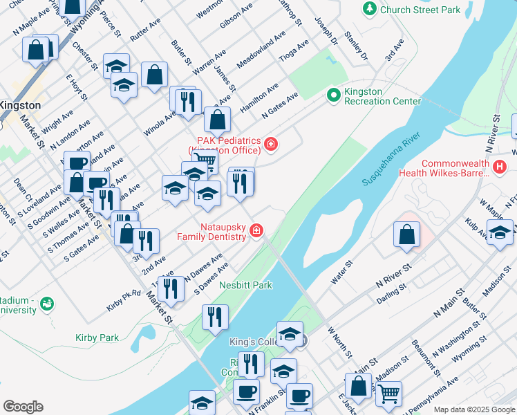 map of restaurants, bars, coffee shops, grocery stores, and more near 540 Pierce St in Kingston