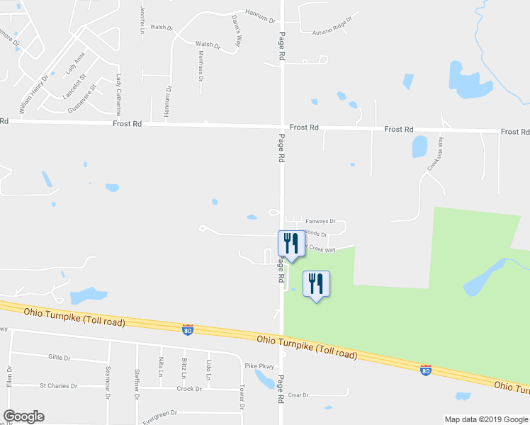 map of restaurants, bars, coffee shops, grocery stores, and more near 9781 Page Road in Streetsboro
