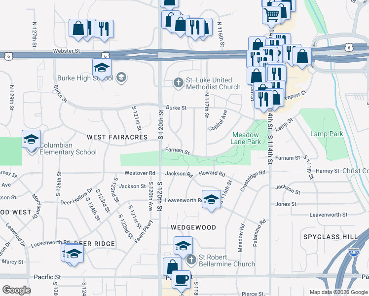 map of restaurants, bars, coffee shops, grocery stores, and more near 220 South 118th Street in Omaha