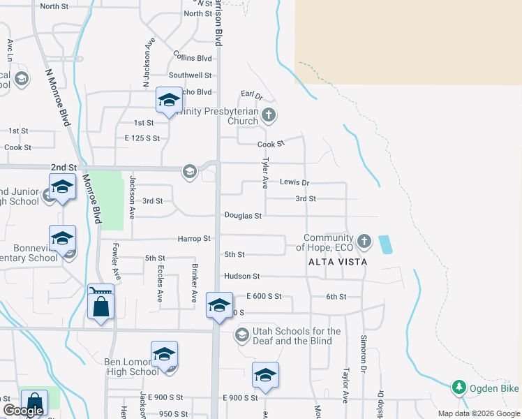 map of restaurants, bars, coffee shops, grocery stores, and more near 339 Tyler Avenue in Ogden