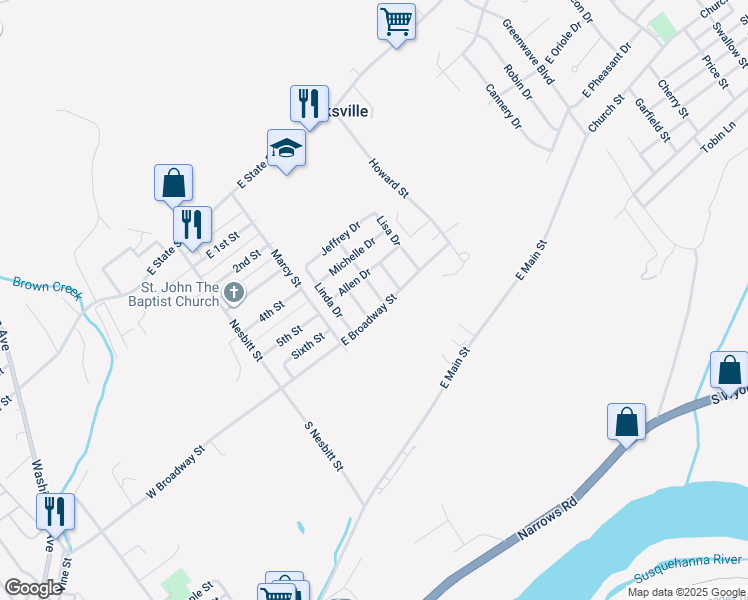 map of restaurants, bars, coffee shops, grocery stores, and more near 10 Michael Drive in Kingston