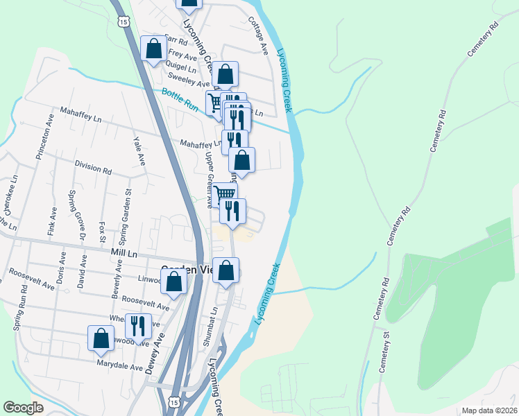 map of restaurants, bars, coffee shops, grocery stores, and more near 1816 Blanchard Avenue in Williamsport