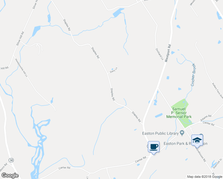 map of restaurants, bars, coffee shops, grocery stores, and more near 77 Staples Road in Easton