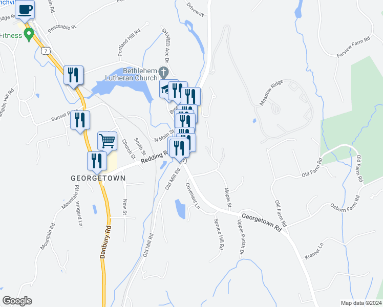 map of restaurants, bars, coffee shops, grocery stores, and more near 35 Highland Avenue in Redding