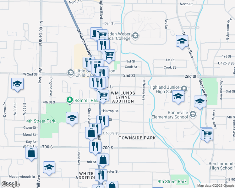 map of restaurants, bars, coffee shops, grocery stores, and more near 335 Adams Avenue in Ogden