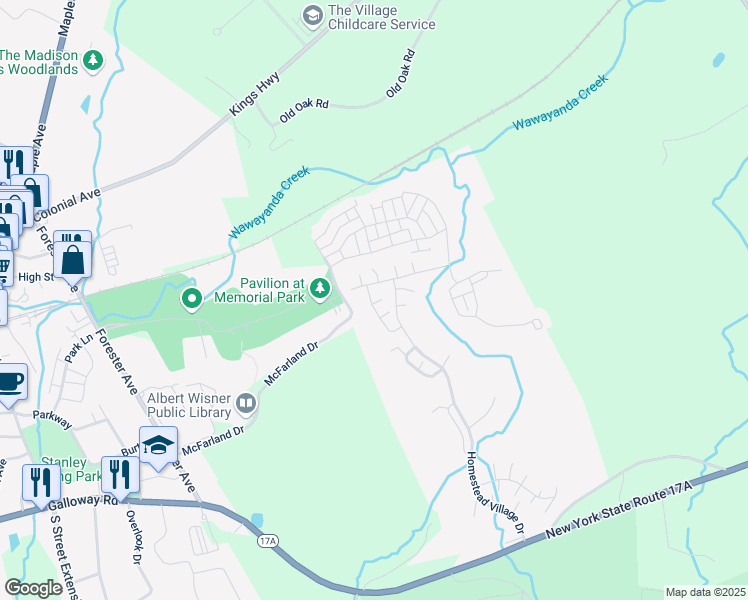 map of restaurants, bars, coffee shops, grocery stores, and more near 136 Village Green Court in Warwick